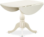 East West Furniture DMAB3-LWH-02 3 Piece Dining Table Set Contains a Round Dining Room Table with Dropleaf and 2 Light Beige Linen Fabric Upholstered Chairs, 42x42 Inch, Linen White