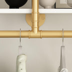 ORSENIGO Industrial Pipe Clothing Rack with Shelves, Gold Wall Mounted Clothes Rack for Home Retail