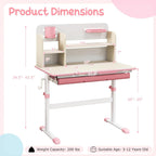 Costzon Kids Study Desk, Height Adjustable Children School Desk with Storage, Tilt Desktop, Pen Holder & Scale Ruler, Student Computer Desk Writing Table for Home School Use, Desk for Kids (Pink)
