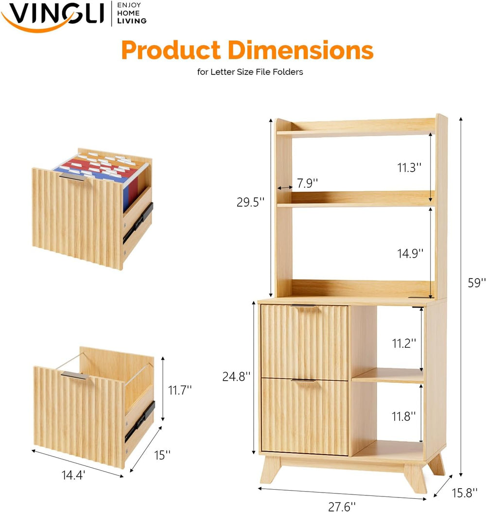 VINGLI Tall 2 Drawer File Cabinet with Adjustable Shelves, Home Office Filing...