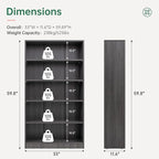 NicBex 59.8“ Heavy Dute Wood Bookcase with Adjustable Shelves, Modern Manga Bookshelf for Living Room, Office, Small Spaces, Manga and Book Shelves Storage, Tip-Over Resistant, 33" Wide Grey