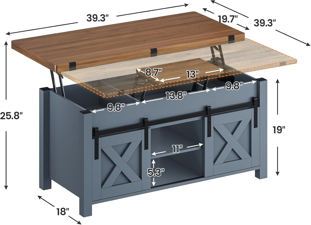 SEDETA Farmhouse Lift Top Coffee Table with Storage and Hidden Compartment