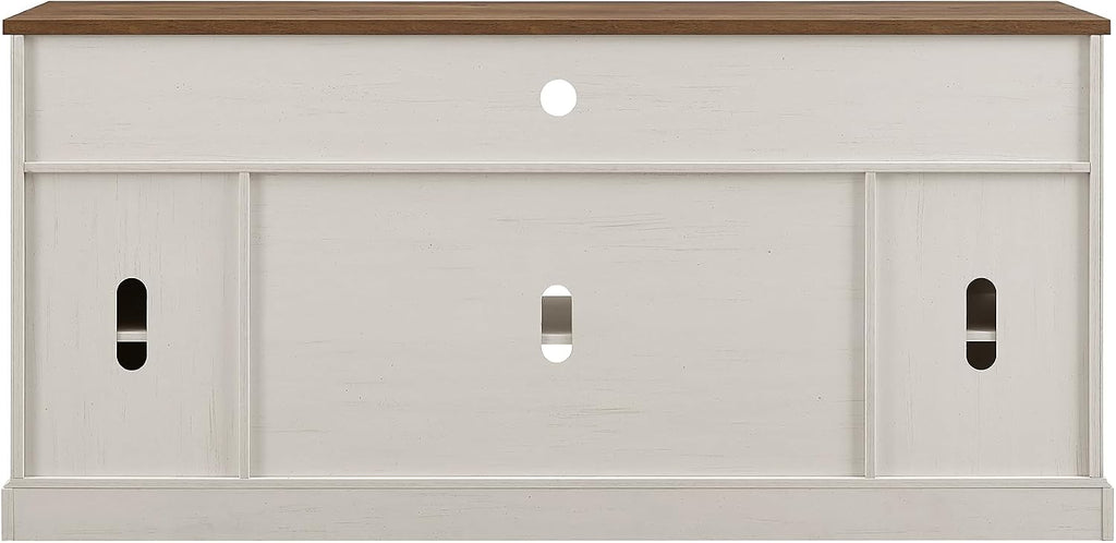 OKD 70" Farmhouse TV Stand for TVs up to 80", Antique White | 33" Tall, Rustic Entertainment Center, Sliding Barn Door, Large Open Storage Shelf, 2 Storage Cabinets, Living Room, Bedroom