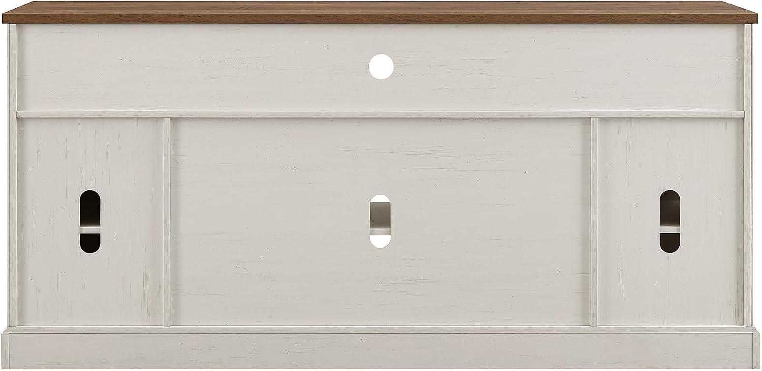 OKD 70" Farmhouse TV Stand for TVs up to 80", Antique White | 33" Tall, Rustic Entertainment Center, Sliding Barn Door, Large Open Storage Shelf, 2 Storage Cabinets, Living Room, Bedroom