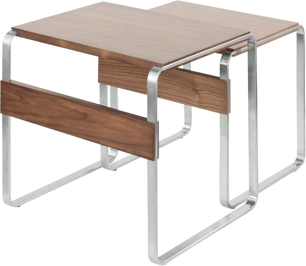Side Mid-Century Modern Nesting Tables in Stainless Steel and Walnut | Two-ta...