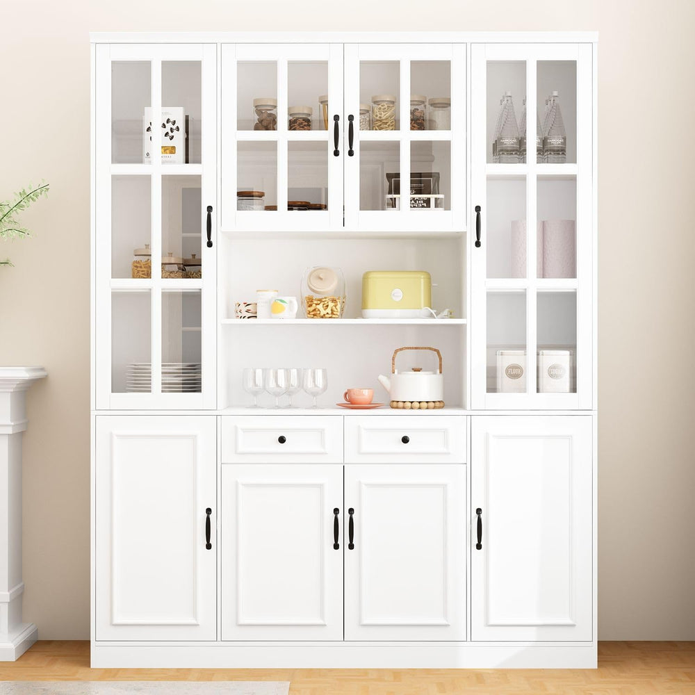MOUMON Large Kitchen Hutch Storage Cabinet with Adjustable Shelves & Glas...