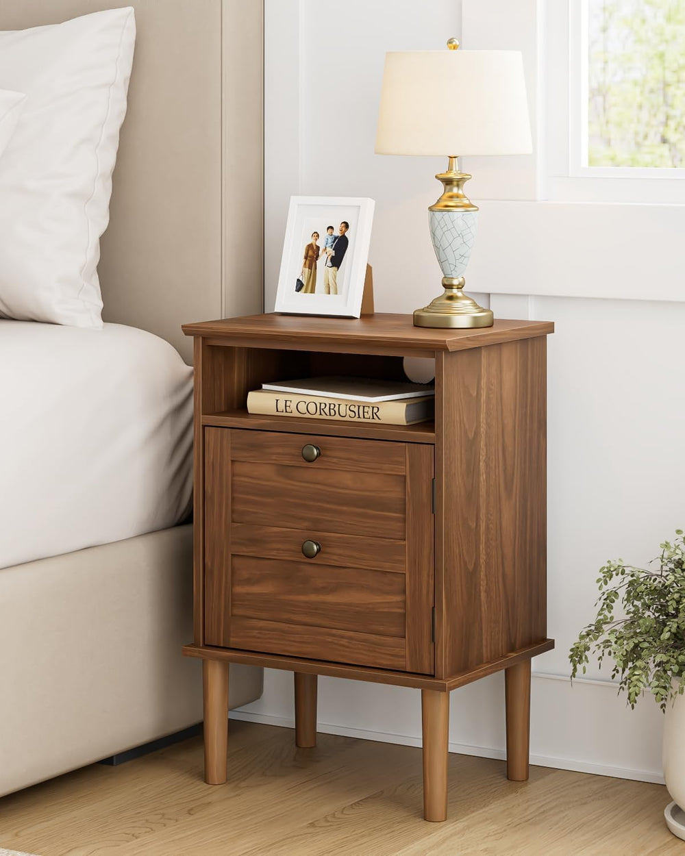 Nightstand, Boho Night Stand with 1 Drawer, Modern Side Accent Table with Ope...