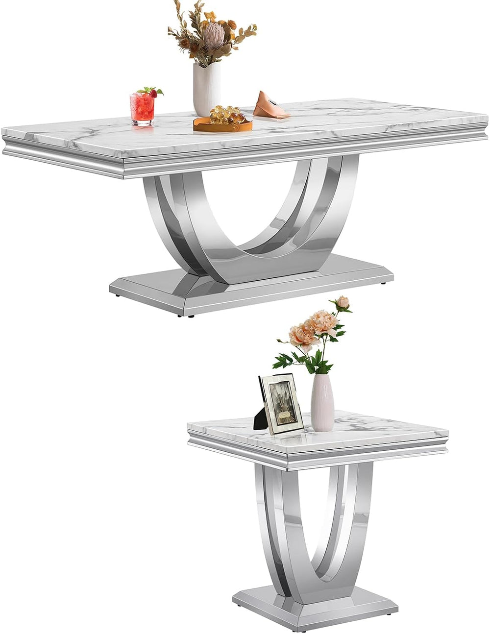 2-Piece Coffee Table and End Table Sets,Modern Marble Living Room Coffee Tabl...