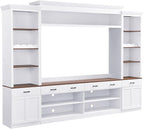 Merax Modern 4 Piece TV Stands with Bookshelf & Wine Rack for Televisions Up to 70'', Wood Large Entertainment Center w/Storage Cabinets, Media Console for Living Room Bedroom, White