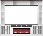 95.5" W Wall Unit Entertainment Center with Bookshelves for TVs up to 80", Modern TV Stand Media Console with Electric Fireplace Cabinets, Adjustable Shelves for Living Room (White+Walnut/F)