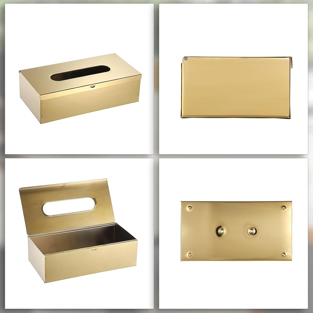 Sumnacon Tissue Box Cover Rectangle Stainless Steel Tissue Box Stylish Tissue Box Holder, Modern Tissue Cover for Bathroom Toilet Bedroom Living Room Kitchen Table Desk Office, Gold
