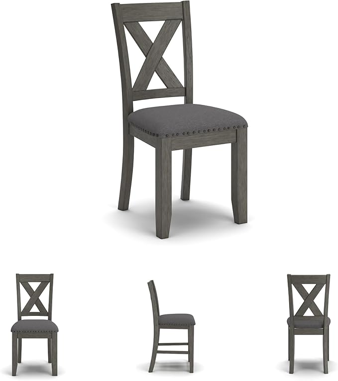 Signature Design by Ashley Caitbrook Rustic 7-Piece Dining Set – Rectangular Table with 6 X-Back Upholstered Chairs, Gray
