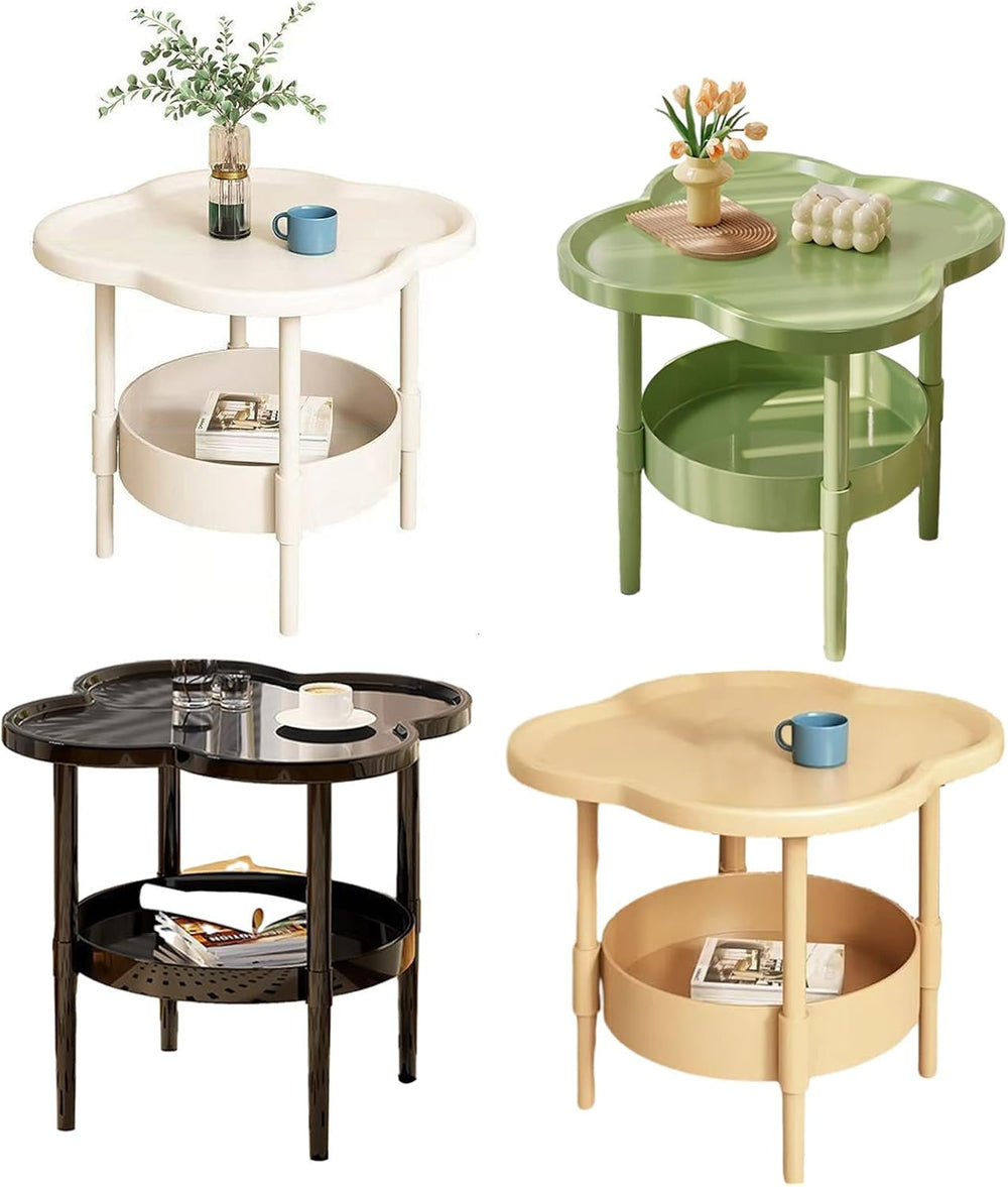 Petal-Shaped Side Table Living Room, 2-Tier Storage Small Coffee Table 15.35”...