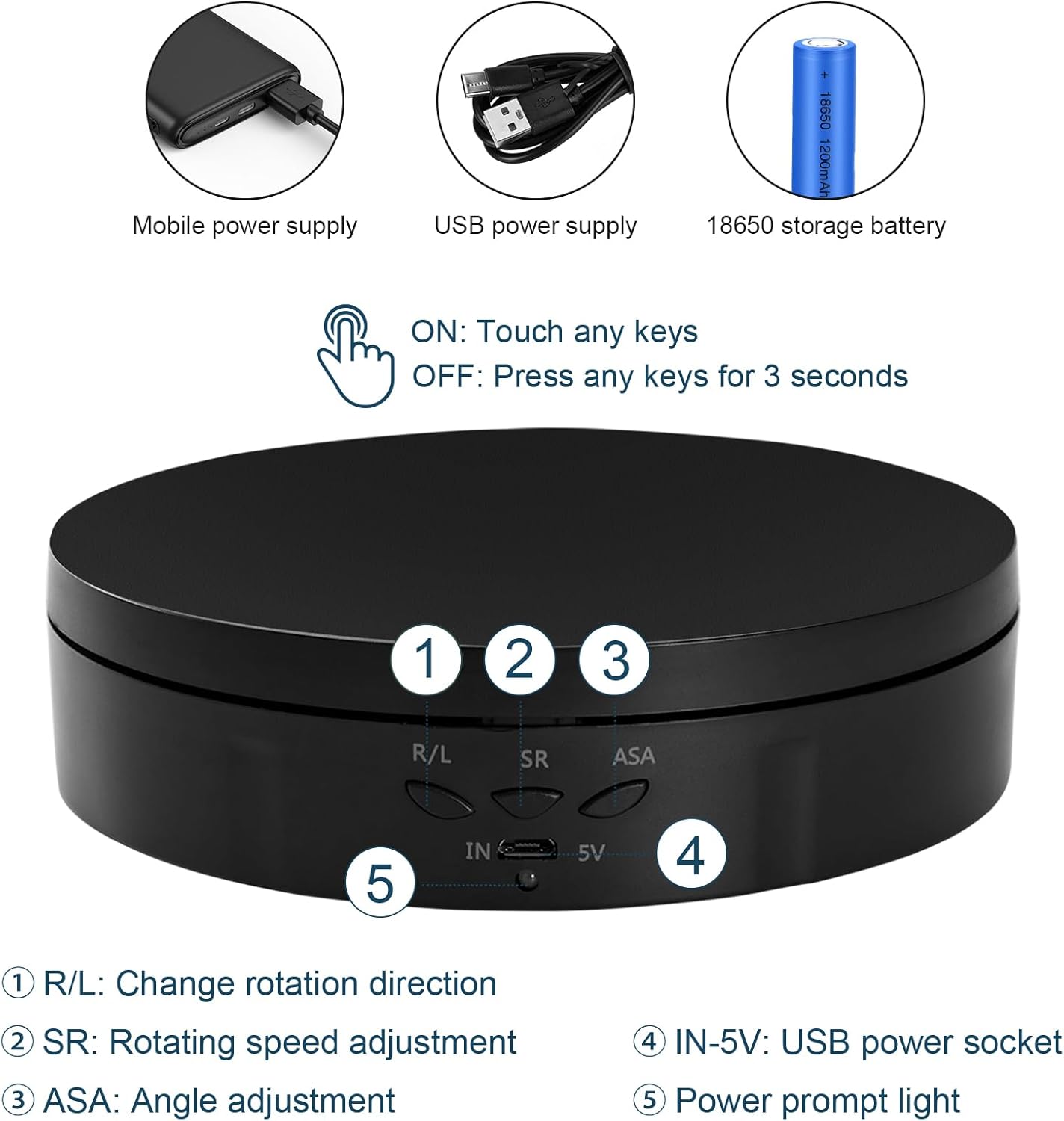 22 lbs Motorized Rotating Display Stand for Jewelry, Automatic Mute Auto Rotating Stand, Electronic Turntable with USB for Display, Photography Products
