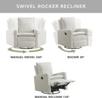 Oxford Baby Uptown Upholstered Glider Recliner Rocking Chair 360° Swivel for Nursery and Living Room - Boucle White