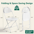 Folding Chair 2 Pack, Portable Foldable Chair with Ergonomic Design Back&Seat, Plastic Chairs for Party Wedding Dinning Indoor&Outdoor Use, Metal Frame Supports up to 350lbs, White