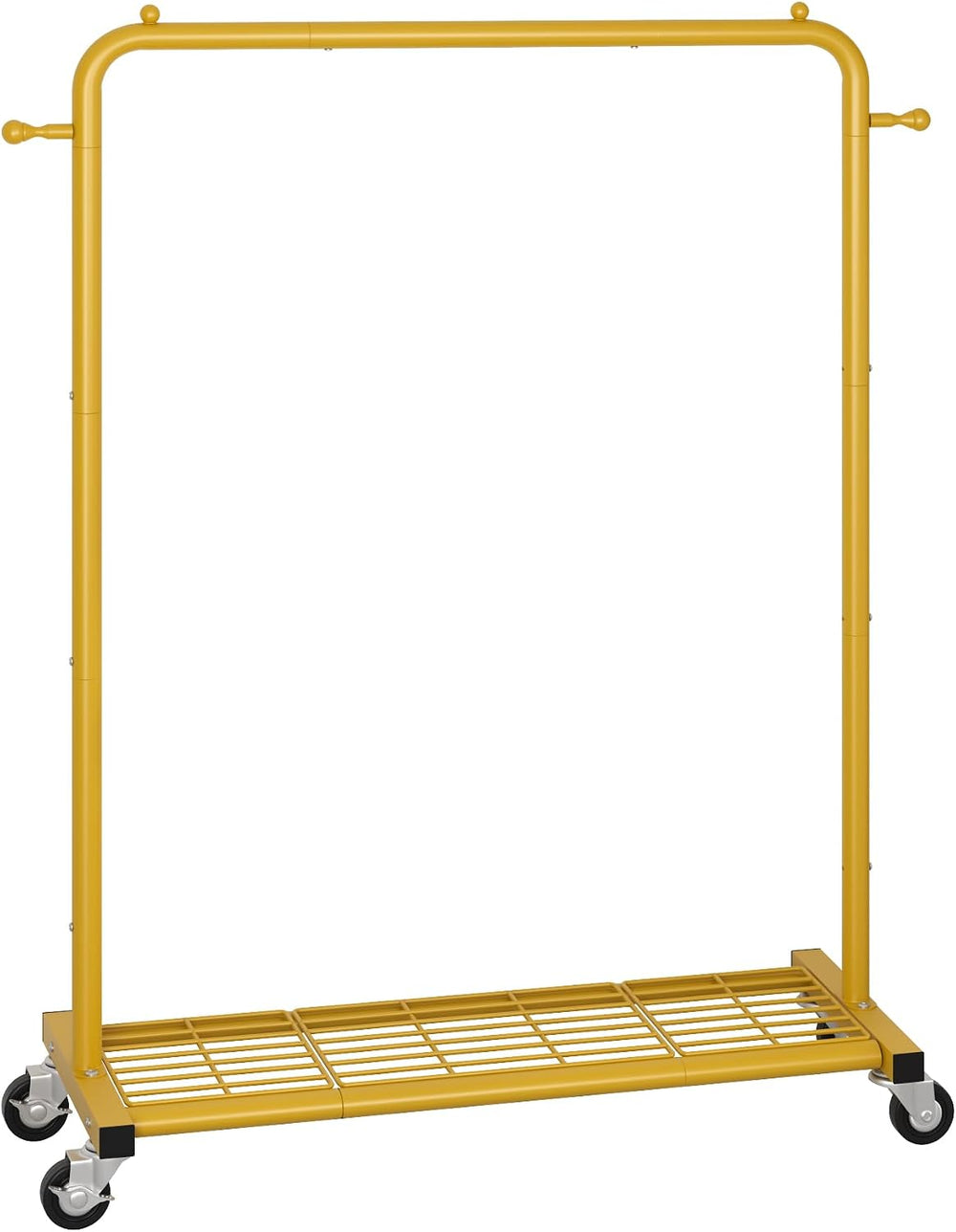 Sywhitta Metal Garment Clothing Rack on Wheels with Mesh Shelf,Gold Yellow