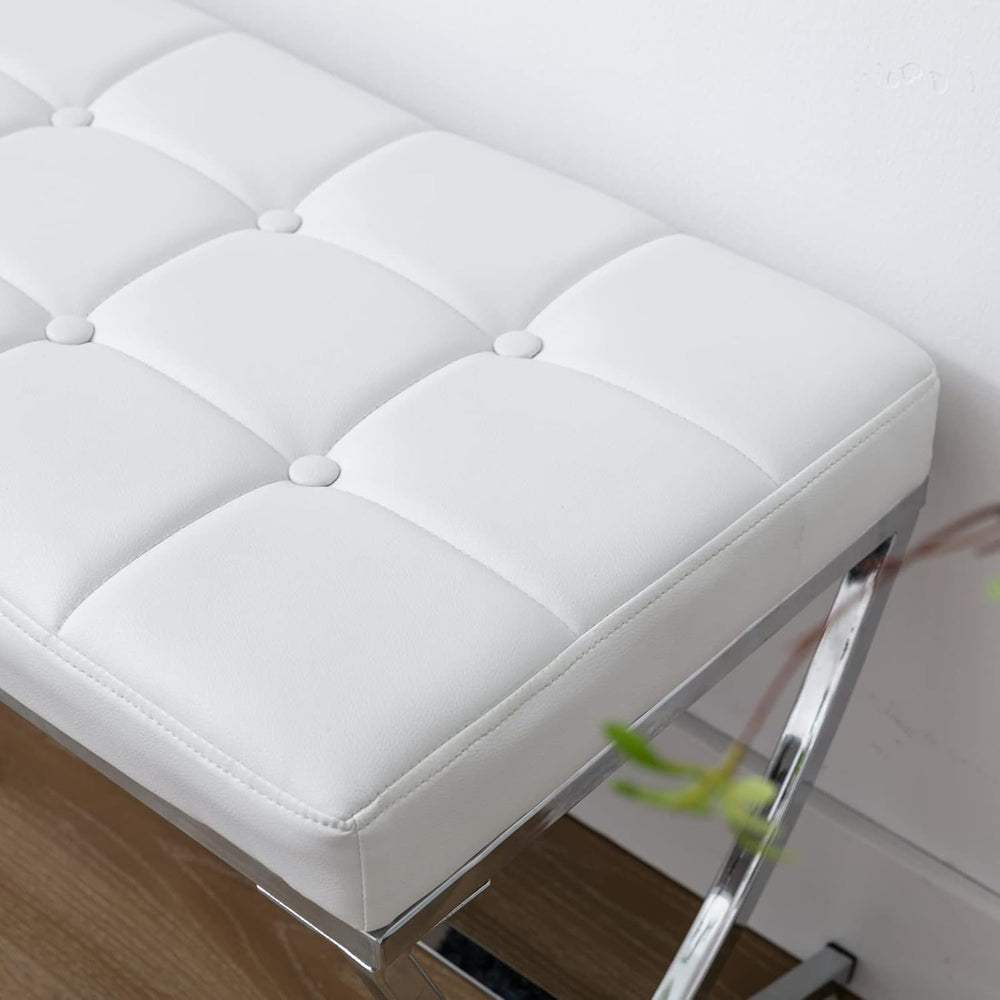 LukeAlon Modern PU Leather Dining Bench, White | Button Tufted Ottoman Bench,...