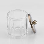 Clear Transparent Apothecary Octagional Shaped Glass Canister Jar With Satin Nickel Metal Lid Cover for Bathroom Organization, Cotton Balls, Q Tips, and Small Accessories, Bath Storage