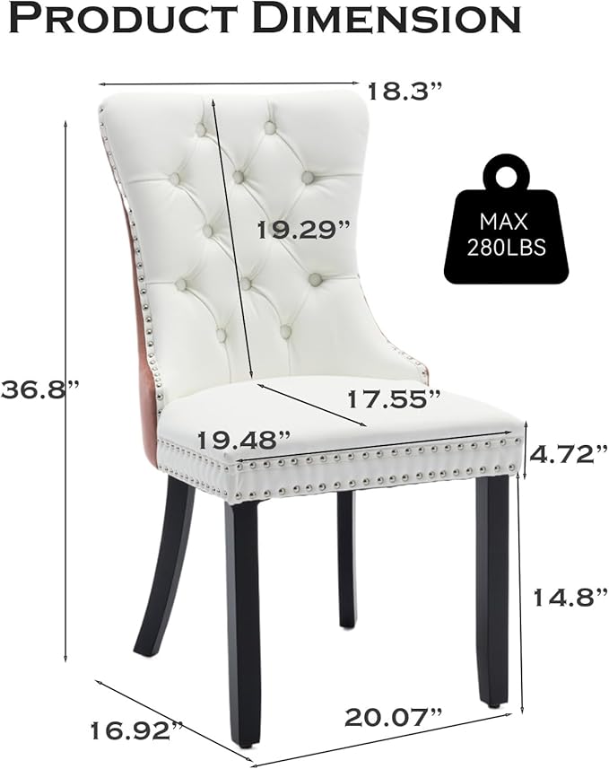 Leather Upholstered Dining Chairs Set of 2, Modern Style Kitchen Side Chairs ...