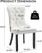 Leather Upholstered Dining Chairs Set of 4, Modern Style Kitchen Side Chairs with Nailhead Trim and Wood Leg, Metal Pulling Ring for Dining Room Living Room(White&Pink)
