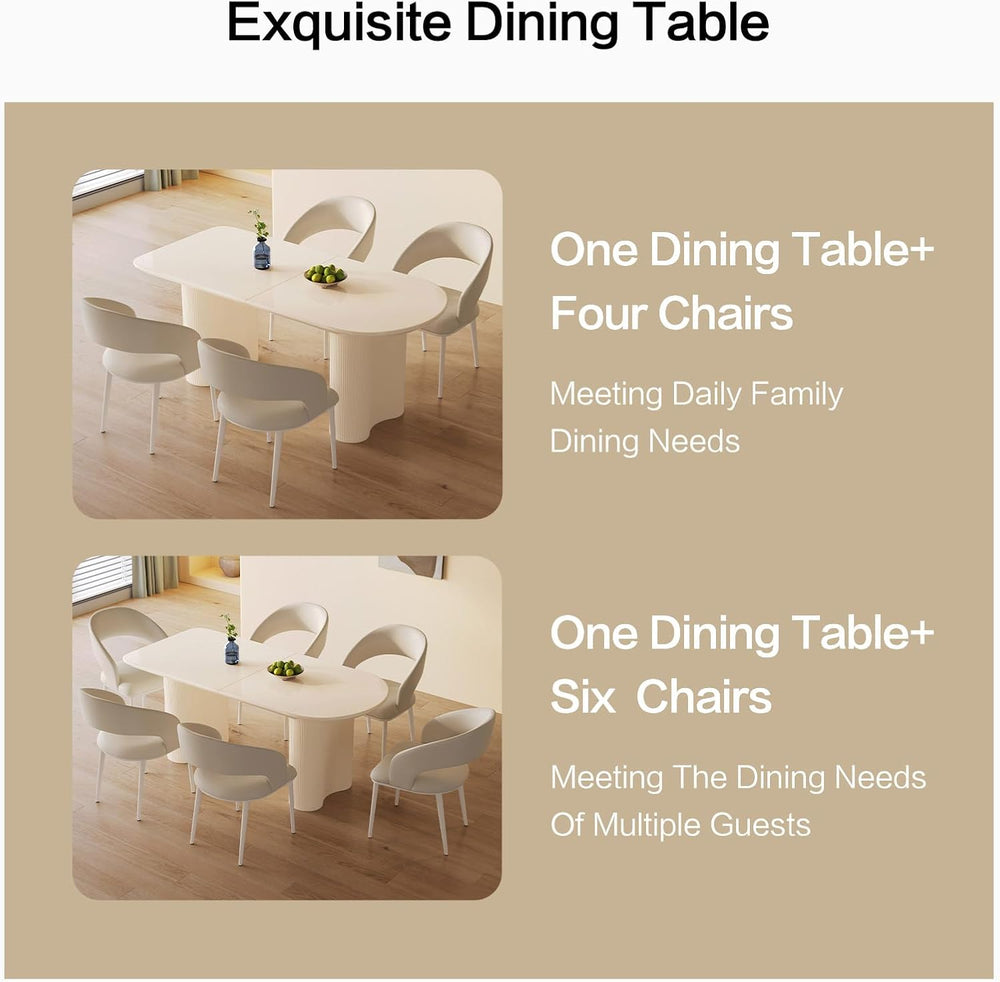 Dining Table Set for 6, Modern Cream White Kitchen Table with 6 Chairs, Dinin...