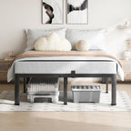 14 Inch California King Bed Frame, 3500Lbs Heavy Duty Metal Platform with Round Corner Legs Mattress Slide Stopper, Steel Slat Support No Box Spring Needed, Noise Free, Non-Slip, Easy Assembly