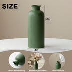 Green Ribbed Ceramic Vase for Flowers, Modern Textured Decorative Vase, 10 Inch Tall, 4 Inch Width, Farmhouse Style Home Decor (Matte Glaze Green)