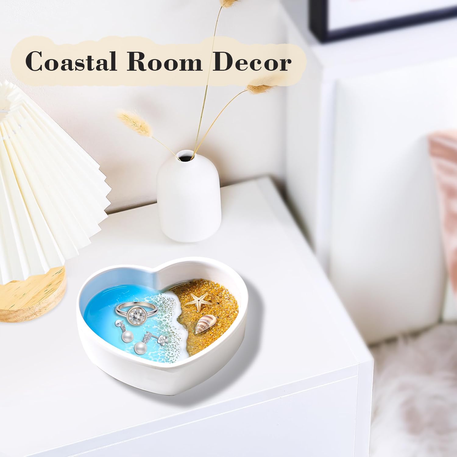 Handmade Resin Jewelry Dish for Rings Earrings Necklaces | Seashell Coastal Ocean Decor Ring Dish, Beach Gifts for Women, Unique Birthday Holiday Gifts for Wife Girls Friends
