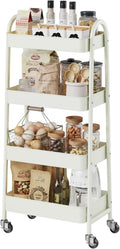 DUMOS 4 Tiers Metal Rolling Utility Cart with Lockable Wheels, Mobile Storage Organizer, Utility Shelving Unit for Kitchen, Office, Bathroom, Laundry, Narrow Places, White
