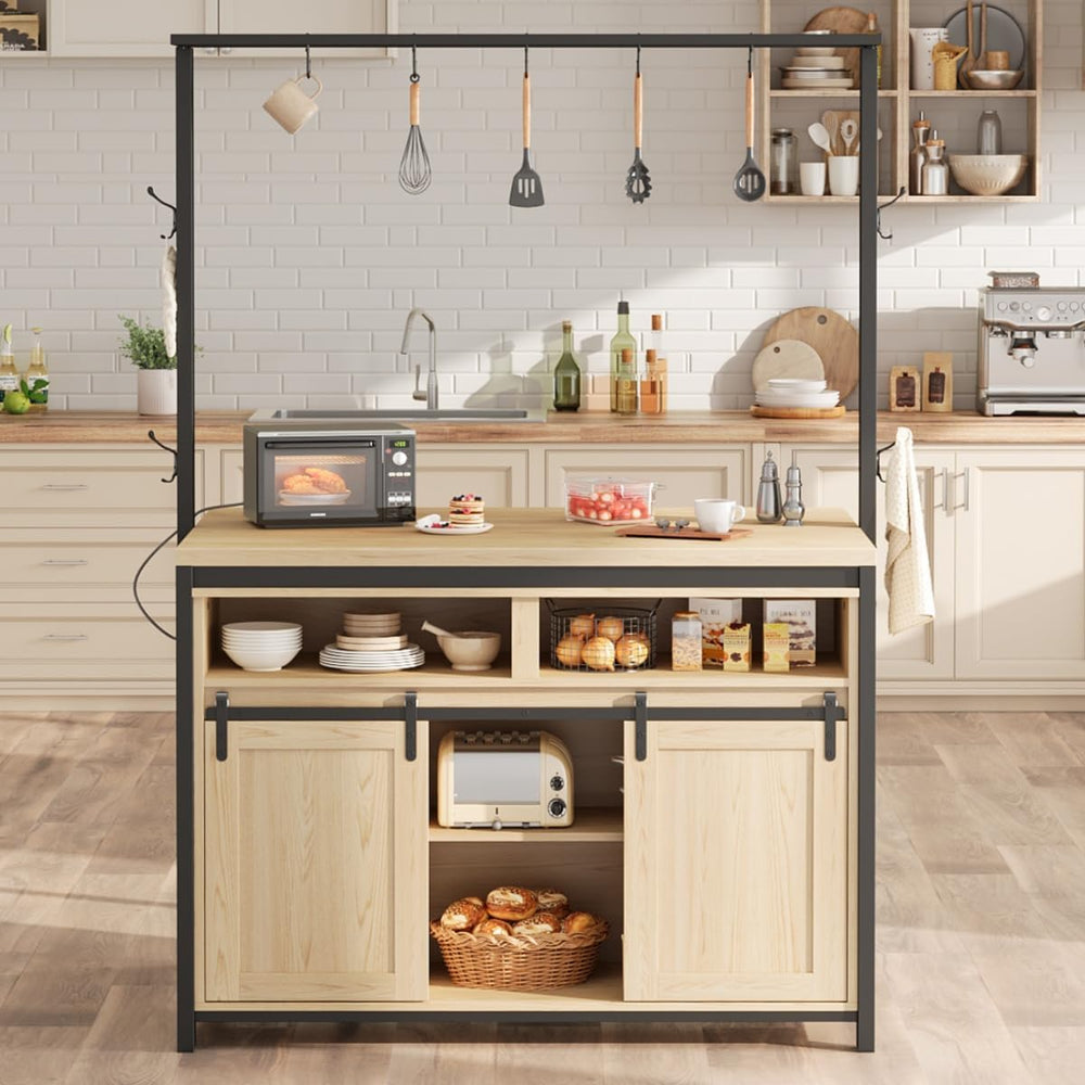 42'' Kitchen Island with Charging Station - Sliding Barn Door & 3...