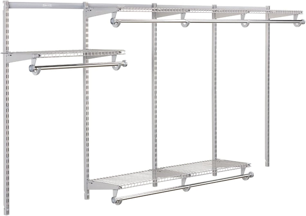 Rubbermaid Configurations Custom Closet Kit 4-8 Ft. Adjustable Metal Wire Shelving Titanium Finish Expandable Organization System Hardware Included for Home Closet/Pantry/Laundry/Mudroom