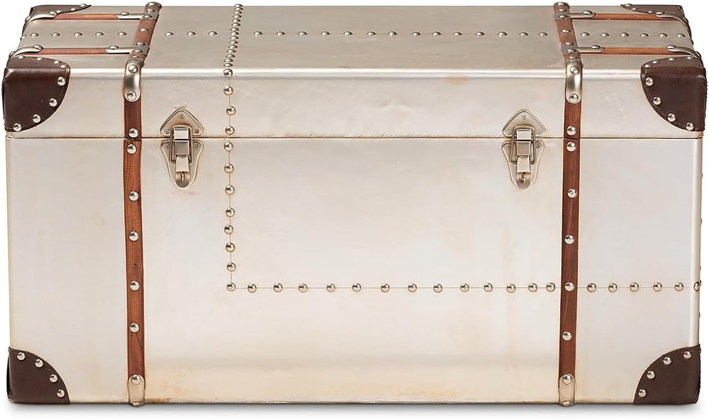 Baxton Studio Bechet Storage Trunk, Silver
