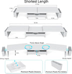 gianotter Dual Monitor Stand Riser, Desk Organizer With Drawer and 2 Pen Holders, Monitor Stand for Desk, Office Decor Essentials (White)