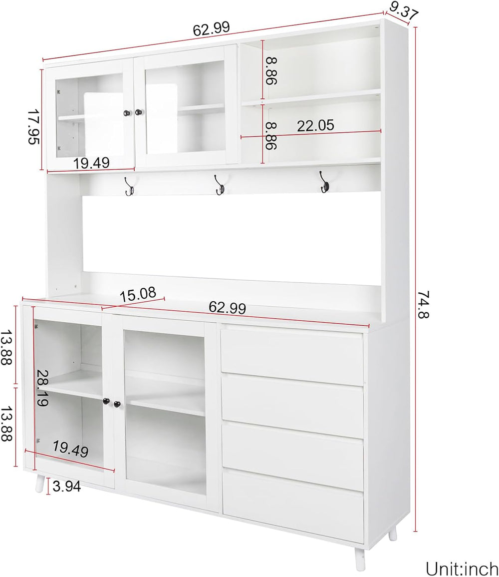 74.8" Tall Kitchen Pantry Storage Cabinet, Modern Food Pantry Cabinet wi...