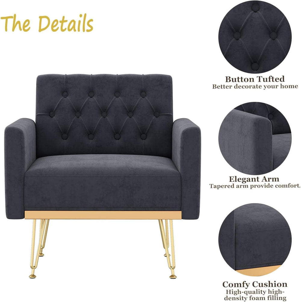 Olela Accent Chair with Arm for Living Room, Velvet Modern Armchair, Black