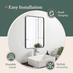 Hamilton Hills 24x36 Inch Metal Black Frame Mirror for Bathroom - Brushed Rectangular Rounded Corner Vanity - 2" Deep Set Design Large Wall Mirrors Decorative - Hangs Horizontal and Vertical