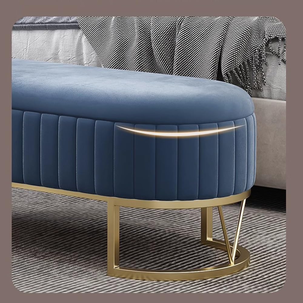 Modern Storage Bench Upholstered Bedside Stool with Metal Legs Modern for Liv...