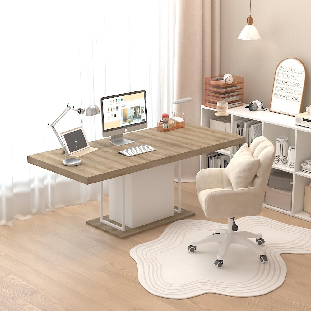 78.74"-62.99" Extendable Rectangle Dining Table for 6-10 Person,Whi...