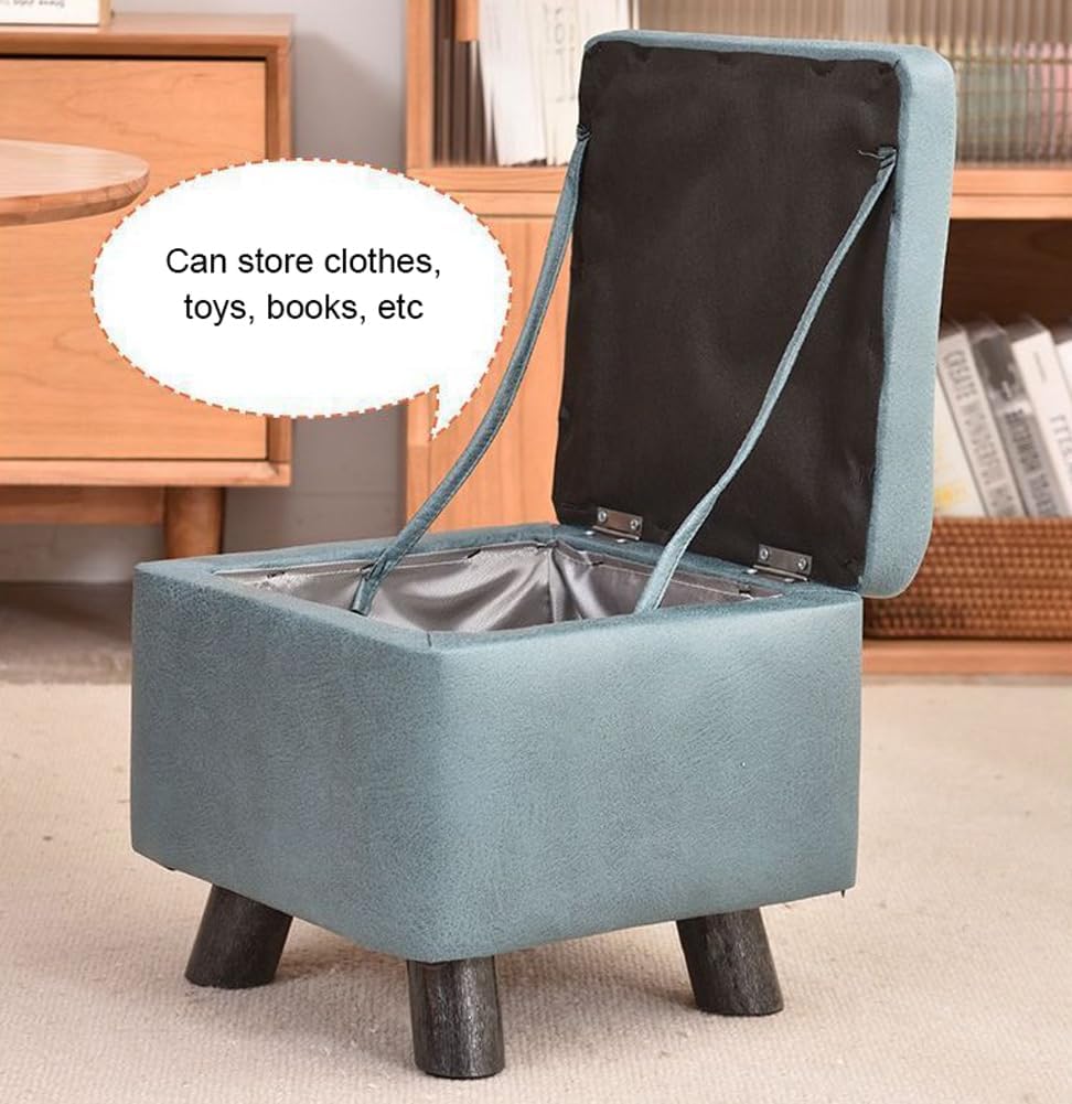 Premium Storage Ottoman Upholstered Square Foot Rest Stool with Sturdy Wood L...
