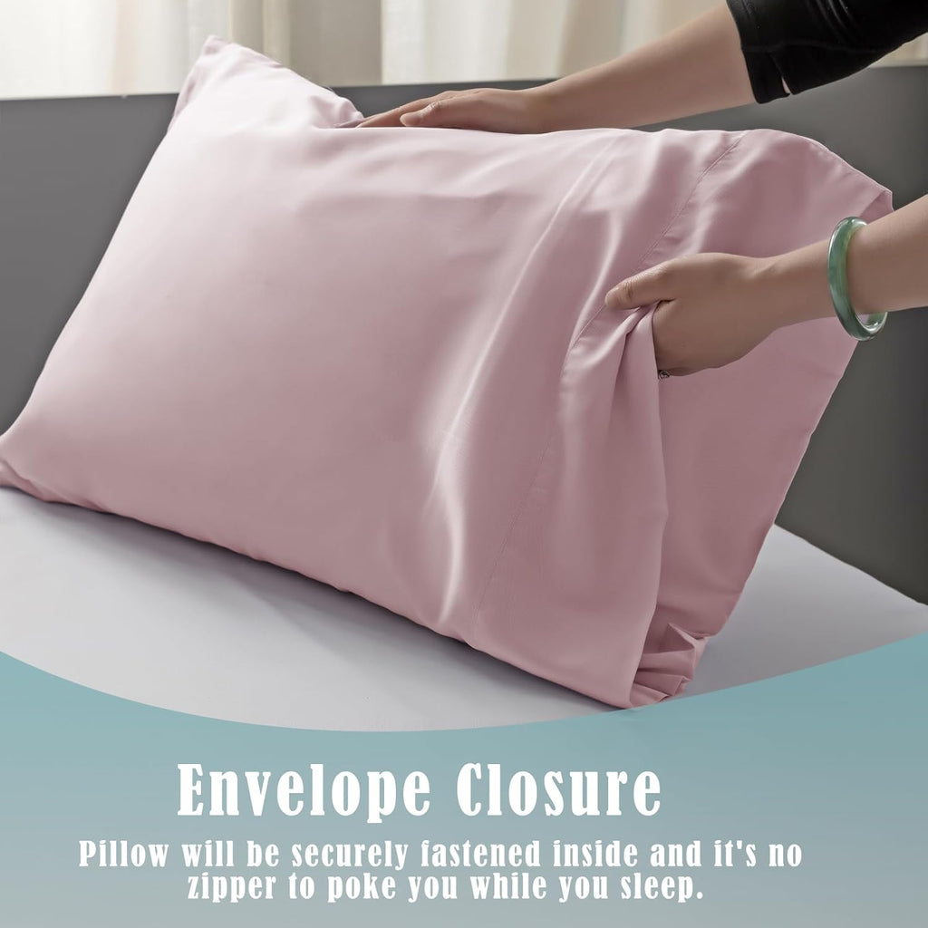 TELUS Pillow Cases Queen Size 2 Pack, Bamboo Rayon & Lyocell Pillowcase with Envelope Closure, Cooling Breathable Pillow Cover for Hot Sleeper & Night Sweats, 20x30 inch, Light Pink