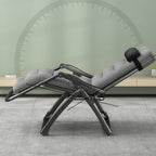 Gravity Lounge Chair Patio Adjustable Sun Lounger Garden Chairs Reclining Folding with Cup Holder and Pillow(Black+Cushion C)