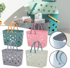 Plastic Shower Caddy Basket with Handle, Hollow Out Design for Bathroom Organizer, Stackable Storage Tote for Shampoo and Cleanser, Grey