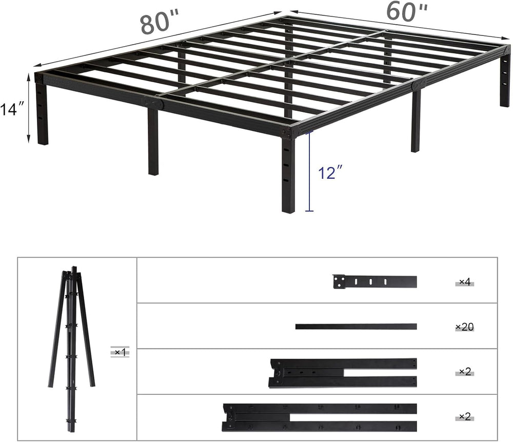 Wulanos Queen Size Bed Frame, 3500lbs Heavy Duty Metal Platform with Steel Sl...