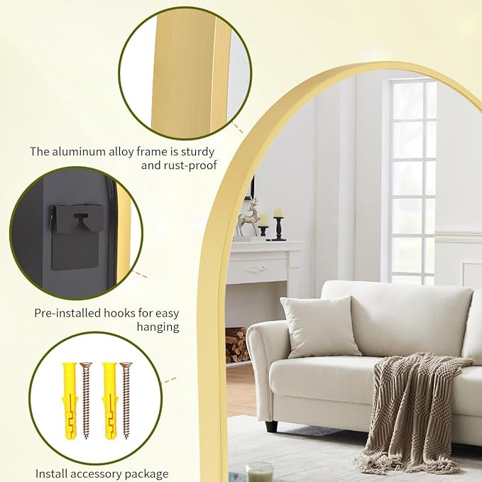 BEAUTYPEAK 24"x36" Arch Bathroom Mirror, Wall Mounted Vanity Metal Frame Mirror for Bedroom, Entryway, Living Room, Gold