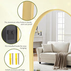 BEAUTYPEAK 24"x36" Arch Bathroom Mirror, Wall Mounted Vanity Metal Frame Mirror for Bedroom, Entryway, Living Room, Gold