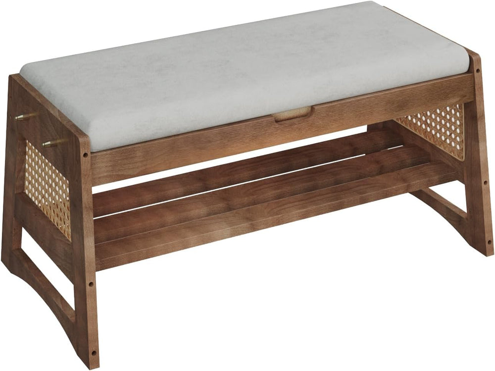 Shoe Rack Bench with Flip-Top Storage, 35.4" W x 15.7" H Solid Wood...