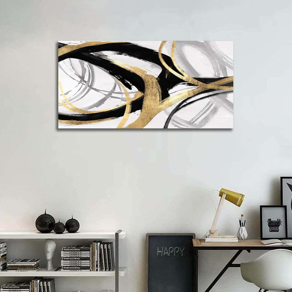 Kureful Gold Wall Decor - Black Canvas Wall Art for Living Room- Large Line A...