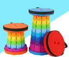 Portable Folding Stool for Queuing and Bus Waiting, Adjustable Plastic Seat with Durable Construction，Rainbow Color