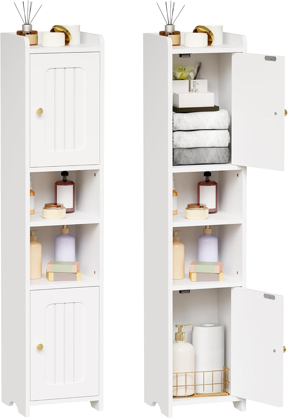 ANWBROAD Slim Bathroom Storage Cabinet Corner Narrow Cabinet with 2 Doors and...